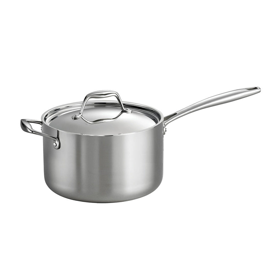 Tramontina Signature Tri-Ply 4Qt sauce pan with lid for even heat and moisture retention.