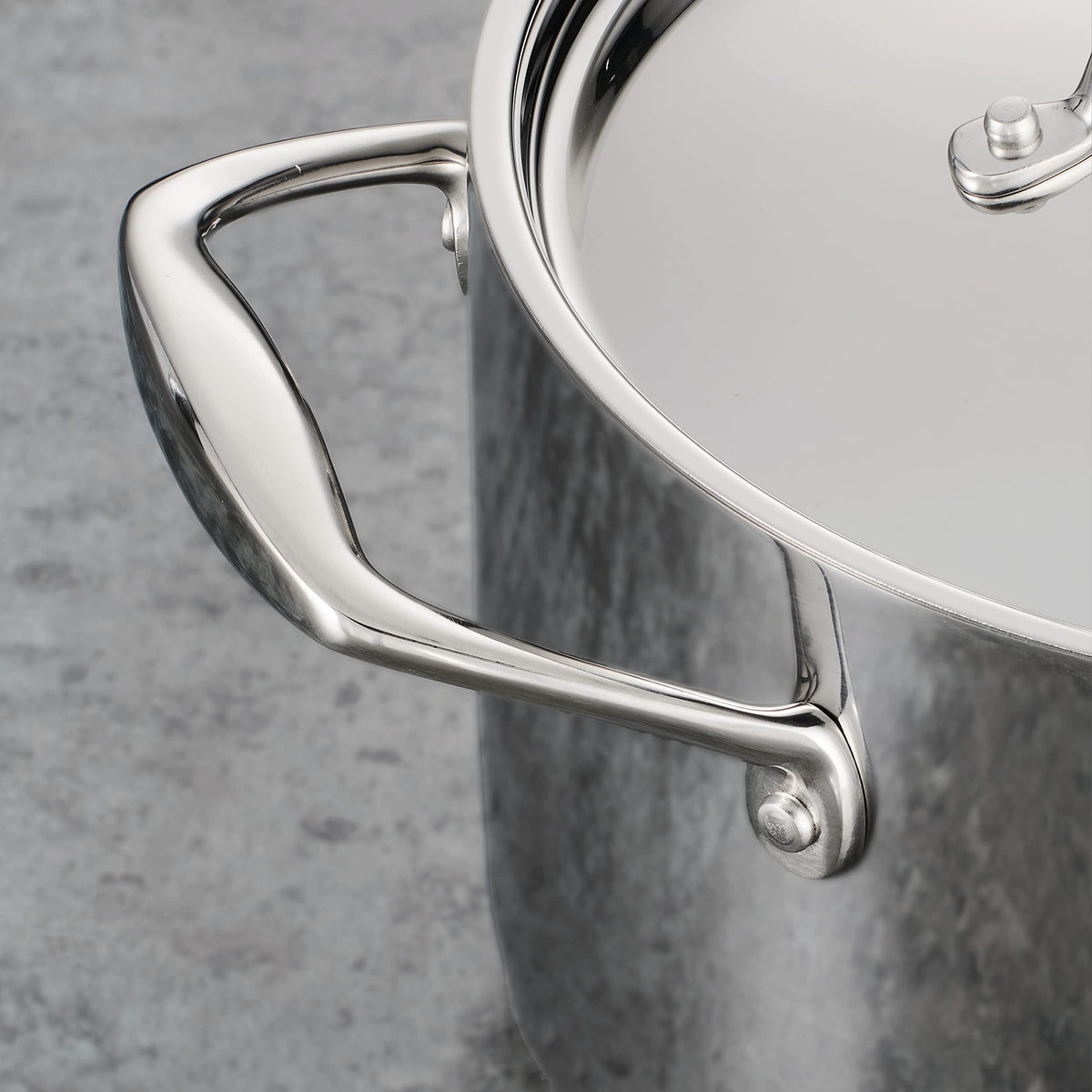 Stainless steel lid helps seal in moisture during sauces.