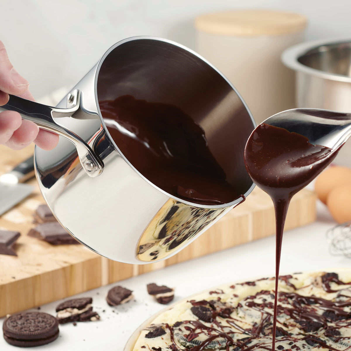 Tramontina Signature tri-ply pan on induction cooktop for versatile cooking