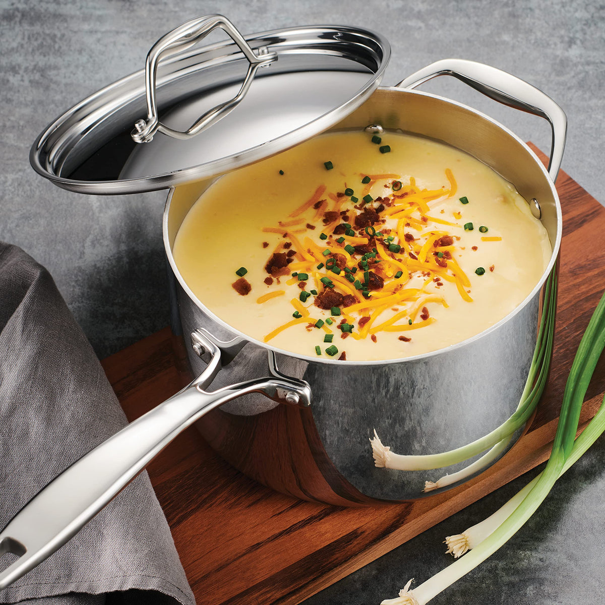 Tramontina Tri-Ply on the stovetop demonstrates versatile heating and control.
