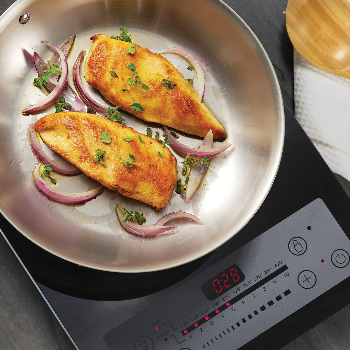Tramontina stock pot in oven-safe setup demonstrating versatility