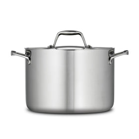 Tramontina Signature tri-ply stock pot side view highlights sturdy construction