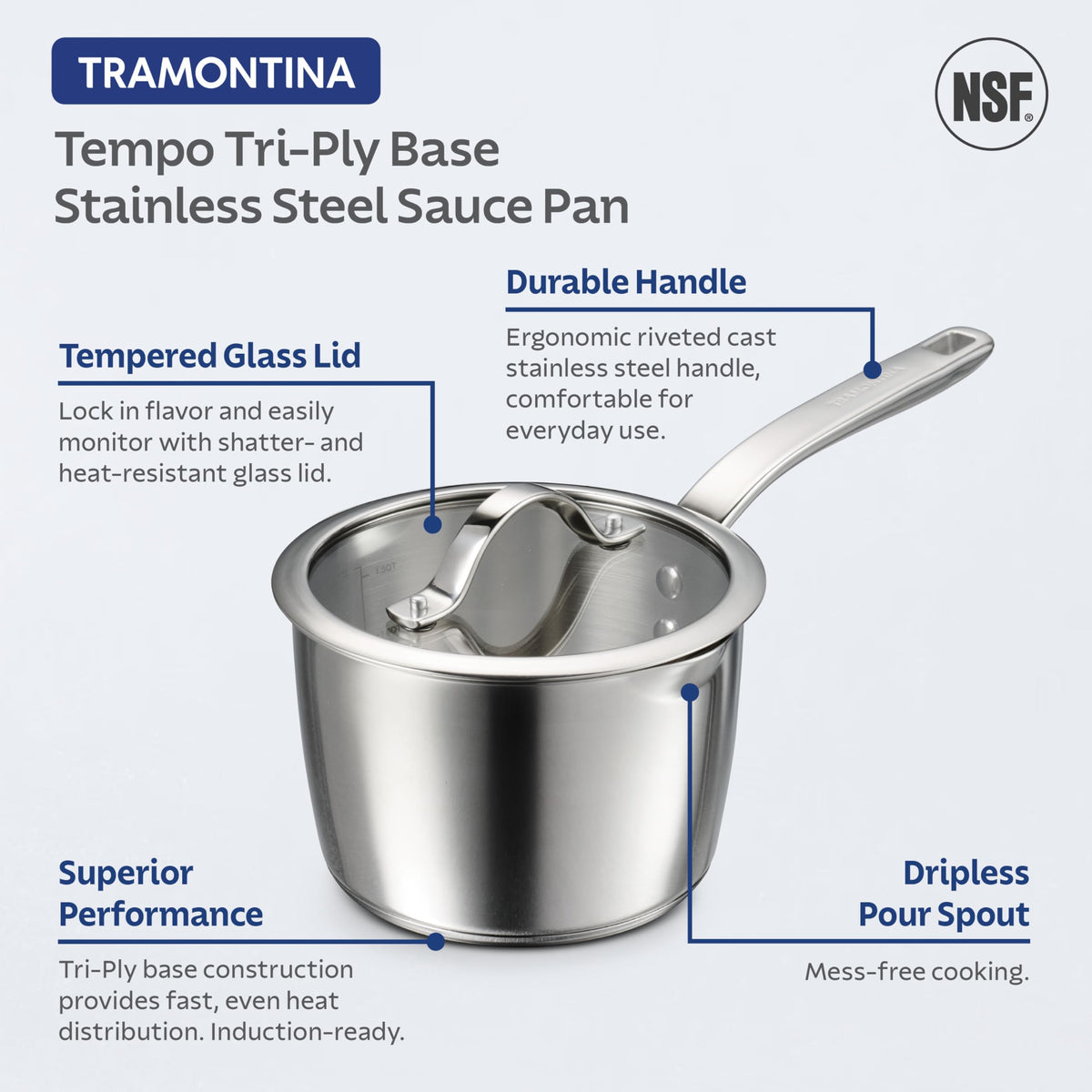 Tramontina Tempo 18/8 stainless steel interior and durable exterior.