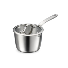 Tramontina Tempo tri-ply base saucepan with glass lid for even heating.