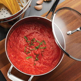 Tramontina Tri-Ply Clad 4-Qt sauce pan with glass lid for monitoring