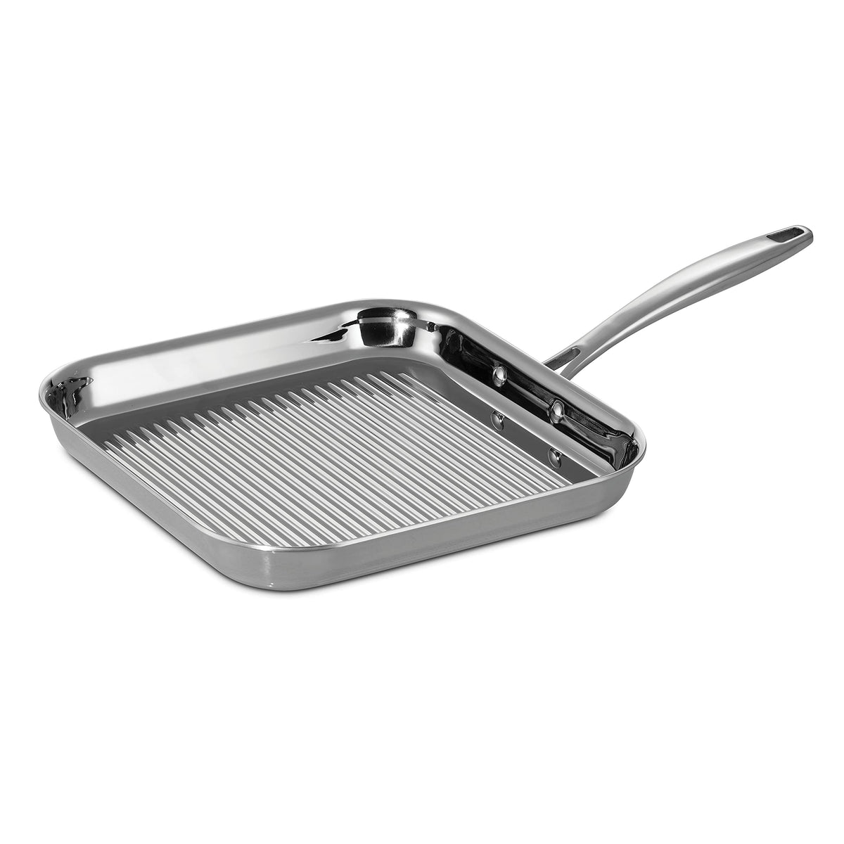 Tramontina tri-ply square grill pan exterior shine and even heat