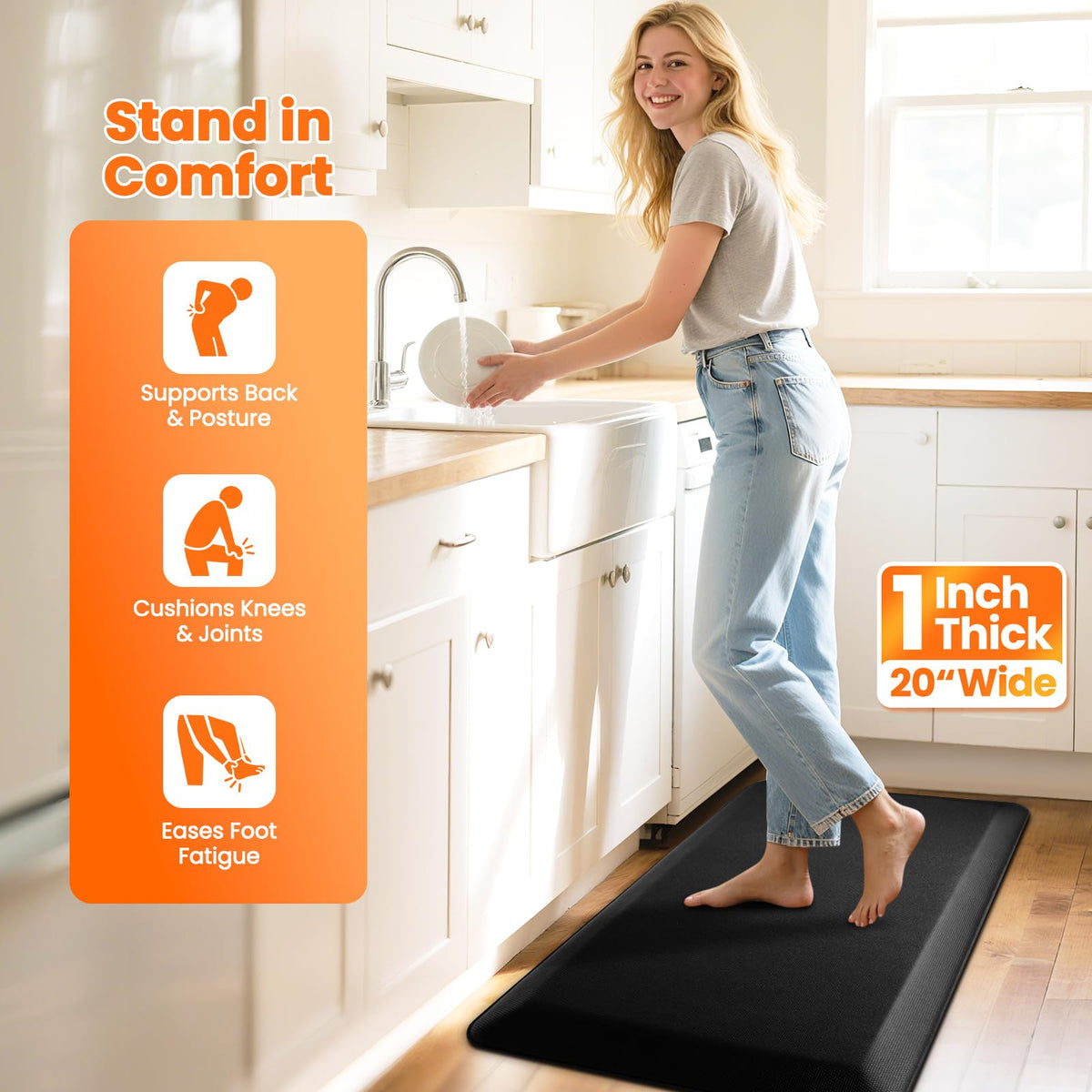 TranquilMoments kitchen mat with non-slip backing keeps you secure.