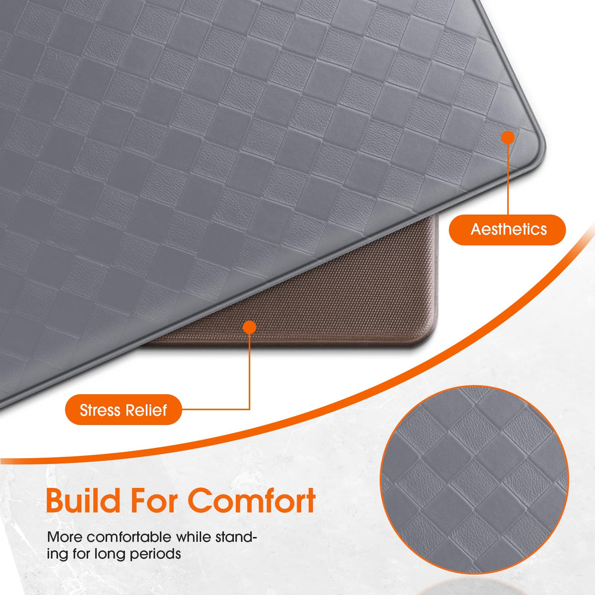 Cushioned feel offers comfort while standing at the sink or stove for extended tasks.