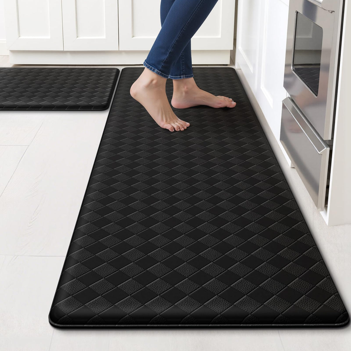 TranquilRelax Diamond Kitchen Mat front view with plush cushioning for long cooking sessions.