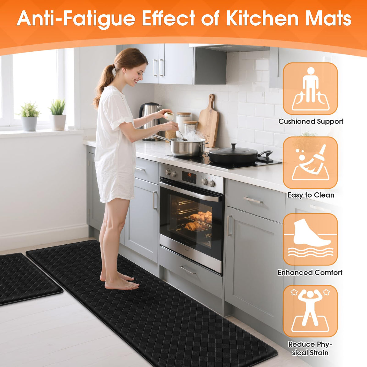 TranquilRelax Diamond Kitchen Mat underside-non-slip ensures stable footing on slick floors.