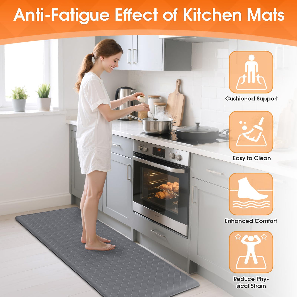 Waterproof surface makes spills easy to wipe away during cooking or cleaning.