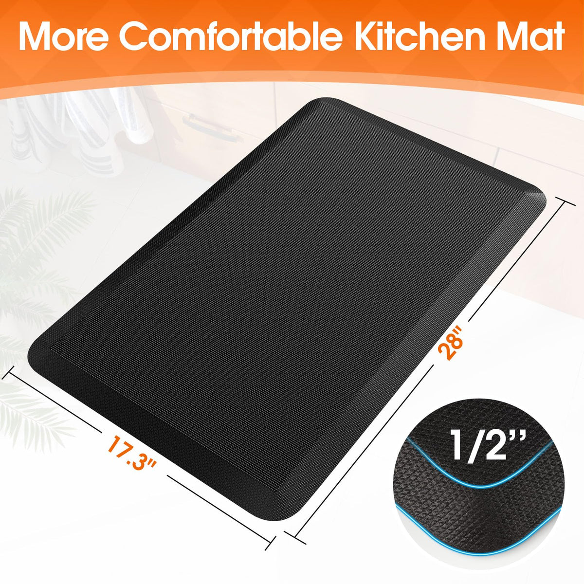 TranquilRelax kitchen mat with non-slip bottom for secure footing on wet floors.