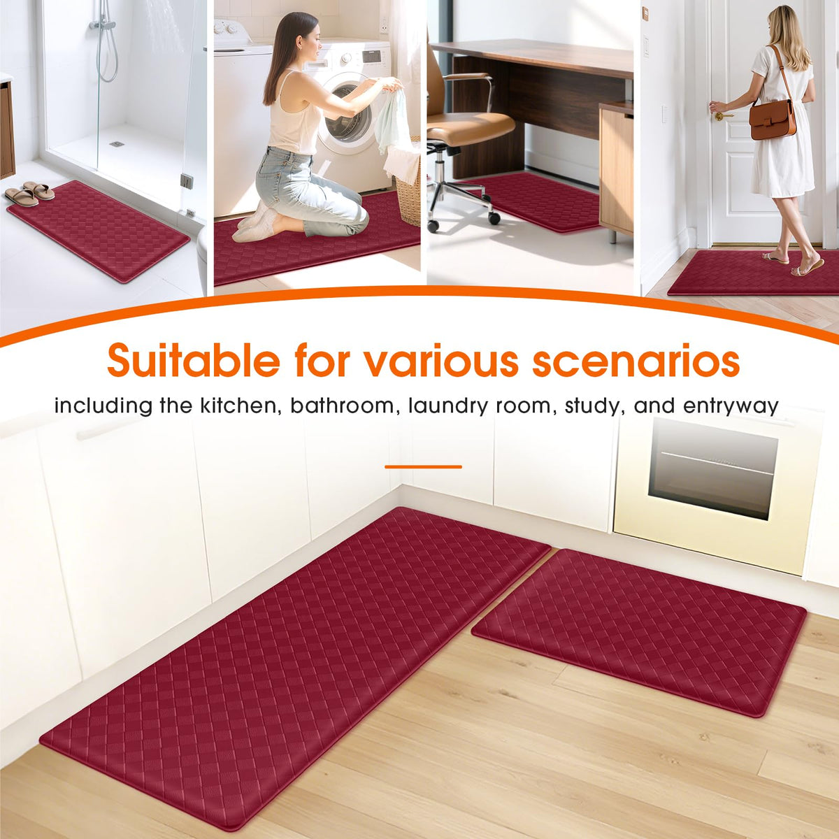 TranquilRelax mats at the entryway cushion feet when entering the kitchen.