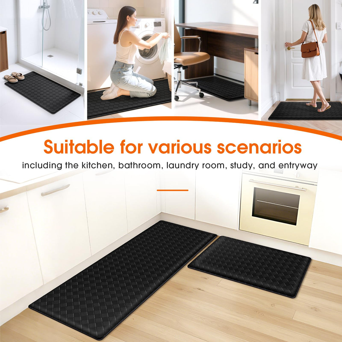 TranquilRelax non-slip underside keeps mats in place on slick kitchen floors