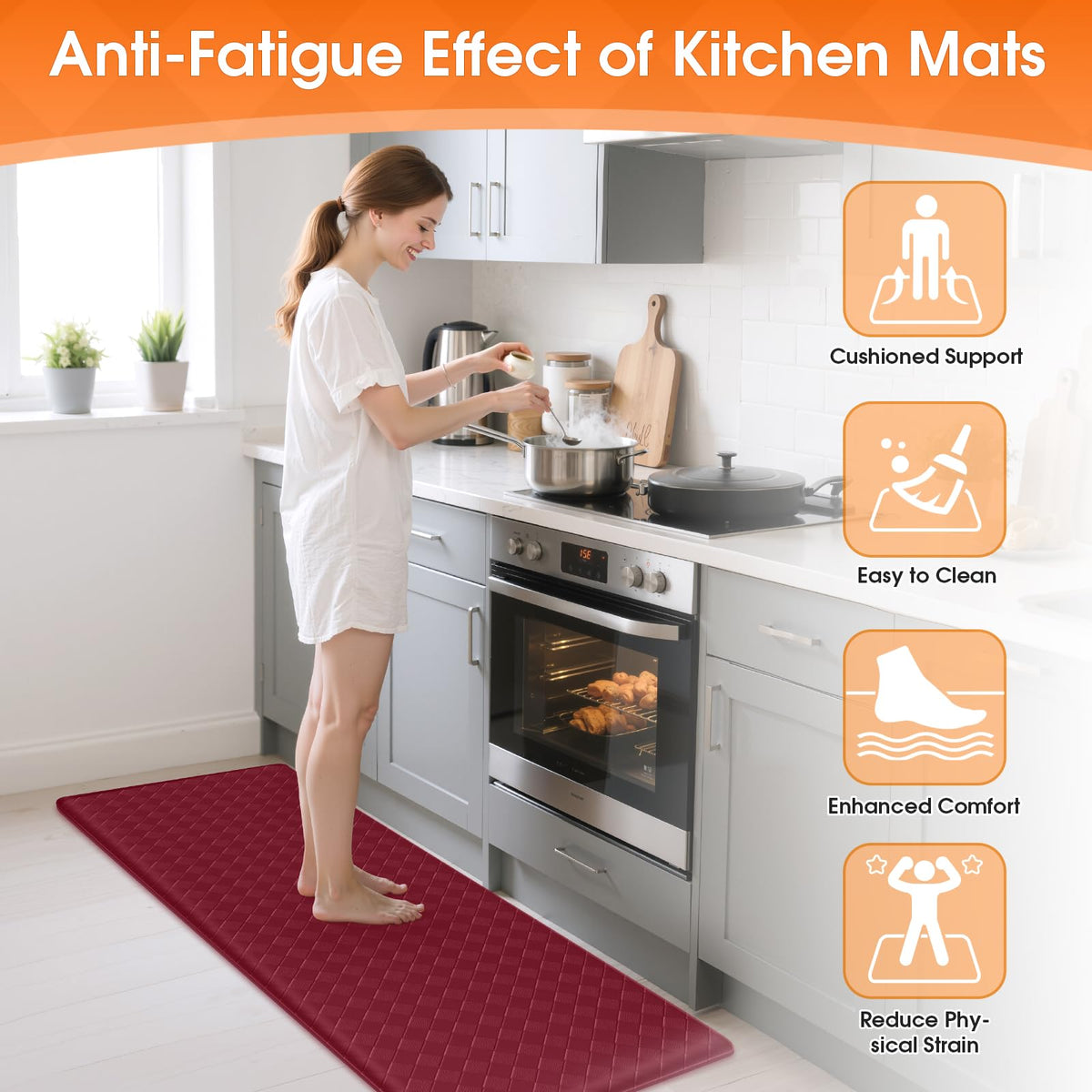 TranquilRelax mats at the stovetop area provide steady stand support.