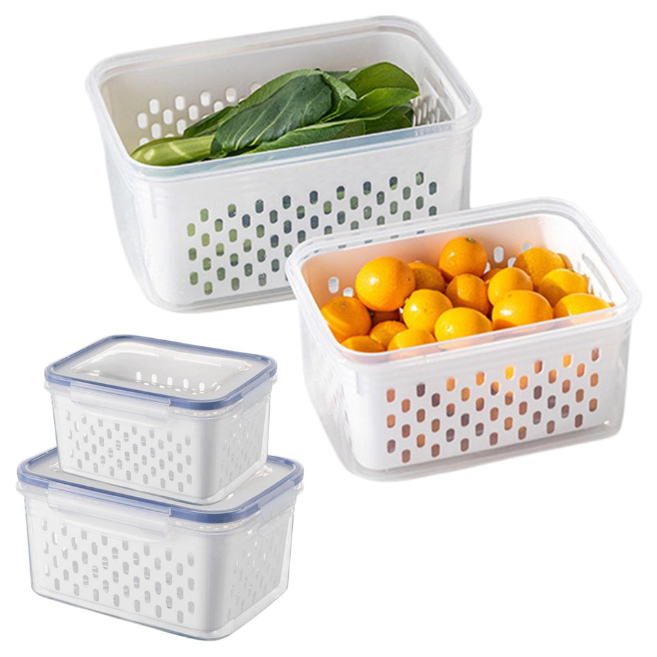 Trasylph fruit storage container with removable basket for easy washing and drainage.