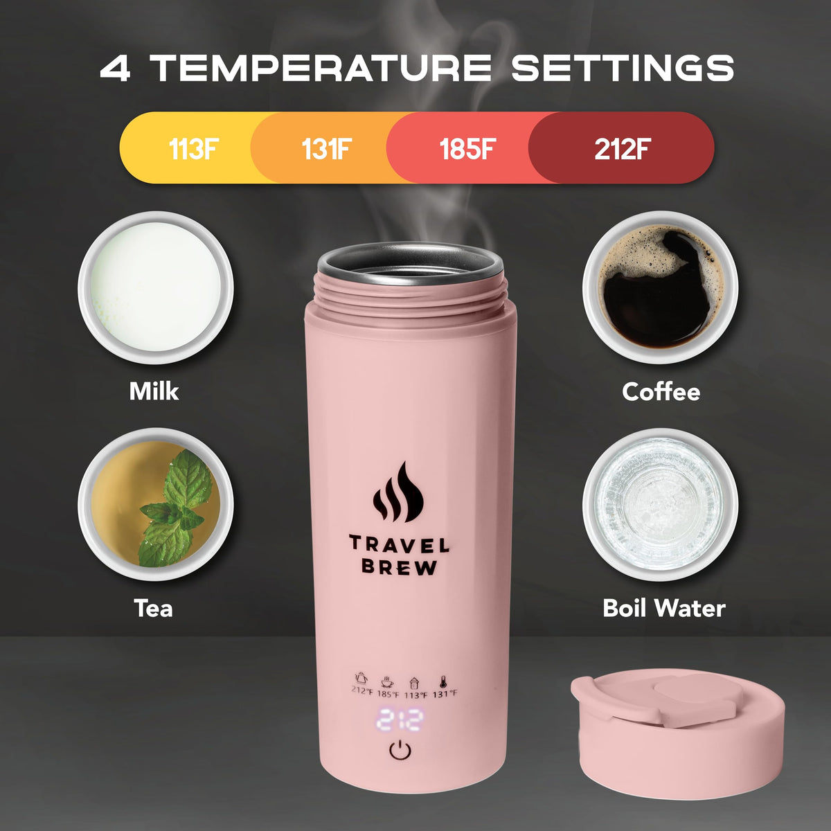 Travel Brew pink compact kettle ideal for travel office or hotel stays.