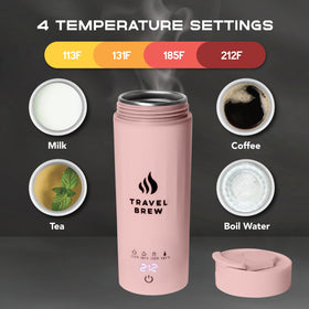 Travel Brew pink compact kettle ideal for travel office or hotel stays.
