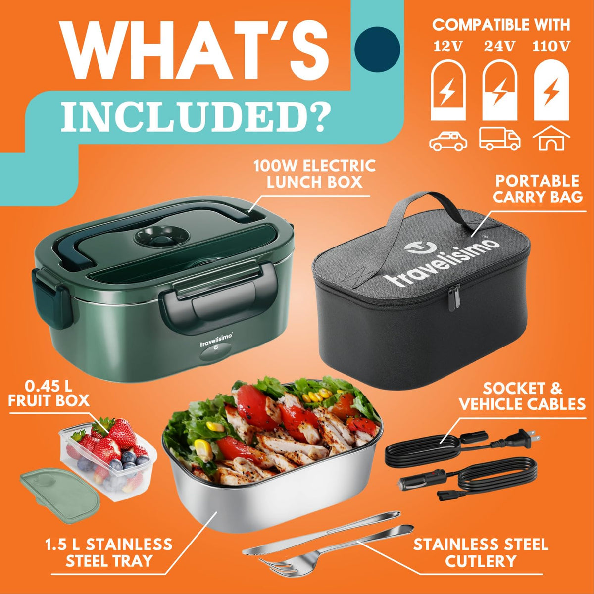 Travelisimo electric lunch box dishwasher-safe design makes cleanup easy after meals.