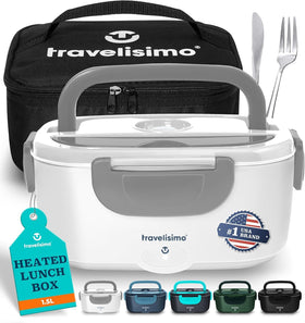 TRAVELISIMO electric lunch box heats meals on the go with 100W power.