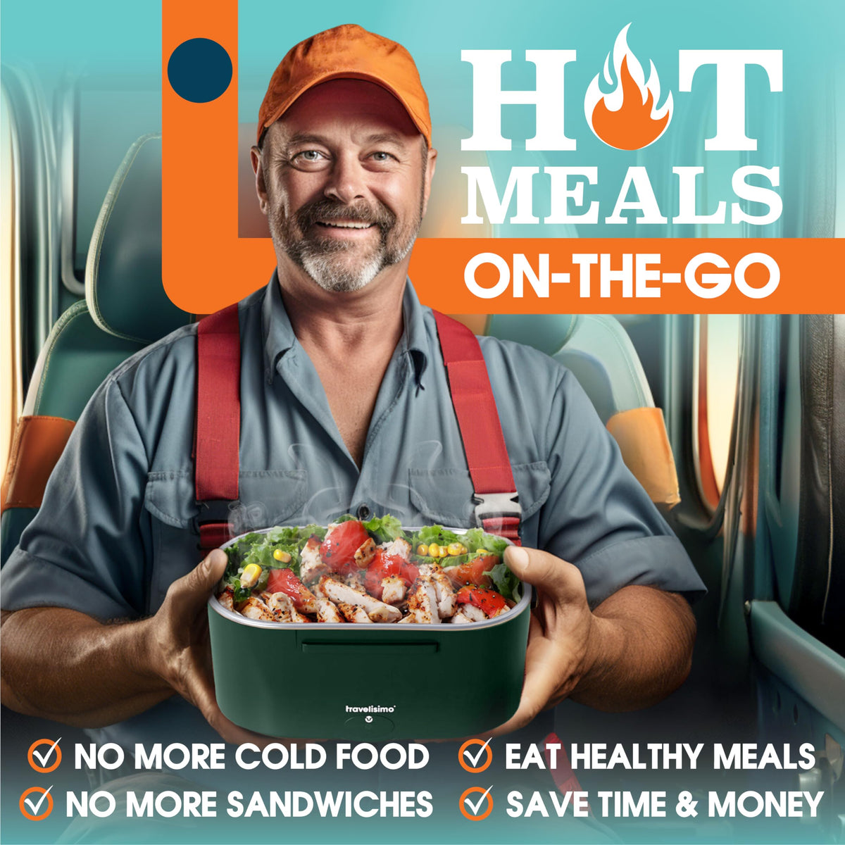 Travelisimo electric lunch box heat indicator ready for reliable warming during commutes.