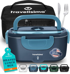 Travelisimo Electric Lunch Box with open lid showing easy access to hot meals on the go