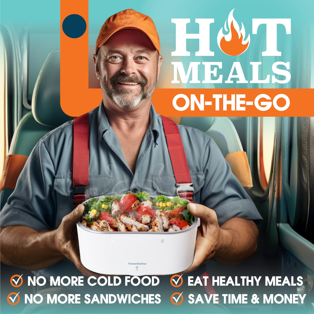 TRAVELISIMO lunch box capacity 1.5L ideal for generous portions.