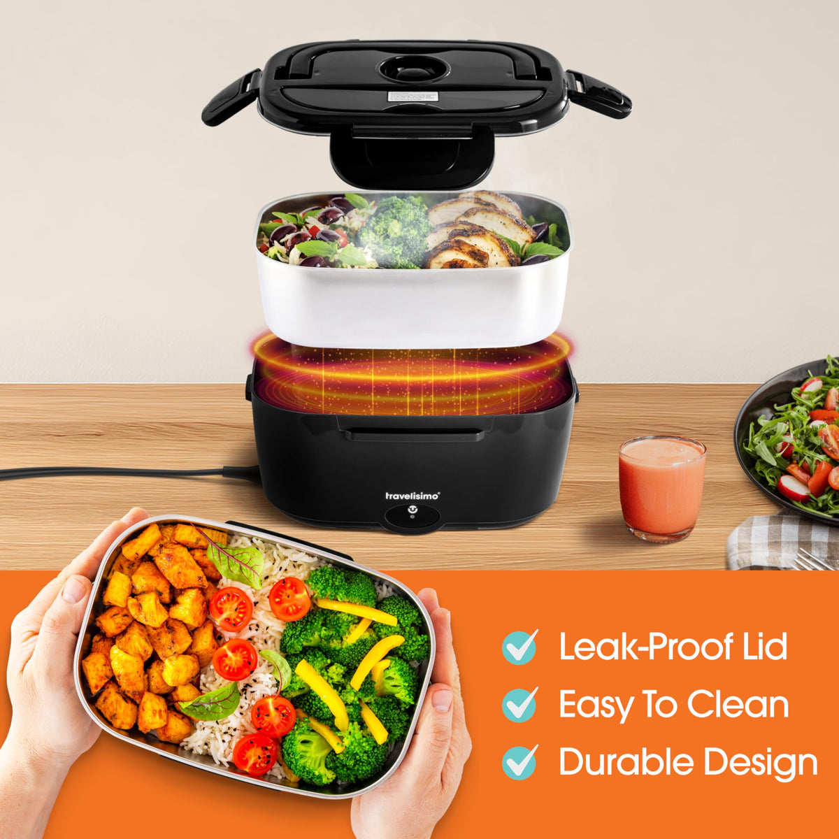 Travelisimo dishwasher-safe lunch box for easy cleanup.