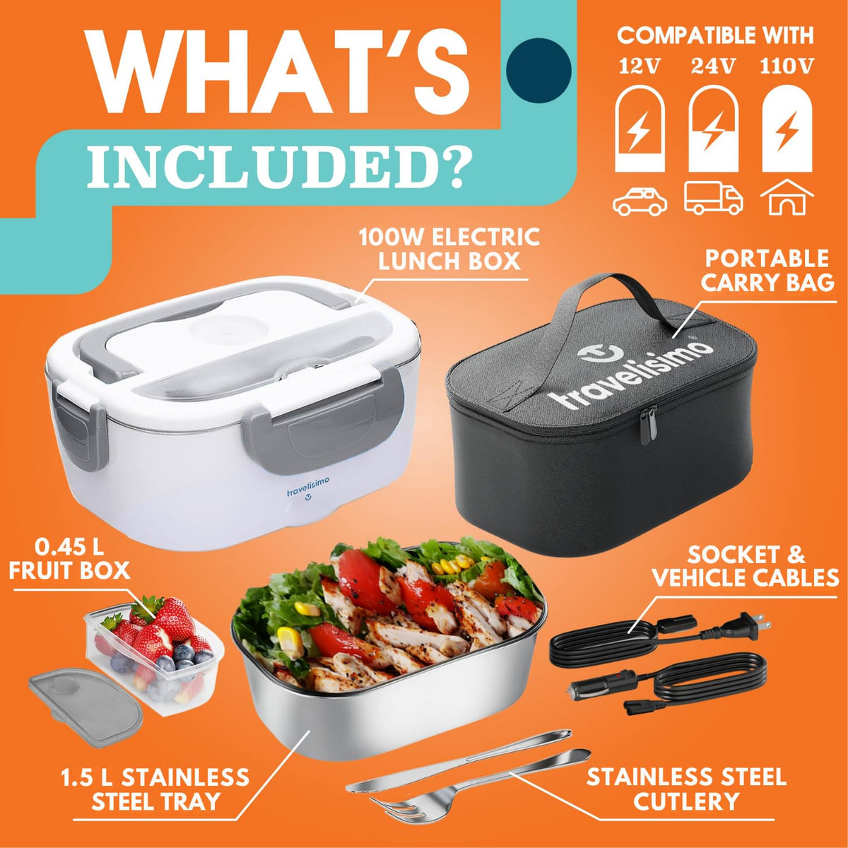 TRAVELISIMO portable lunch warmer for quick, convenient reheating at work.