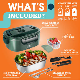 TRAVELISIMO electric lunch box in car with 12V shows portable warmth.
