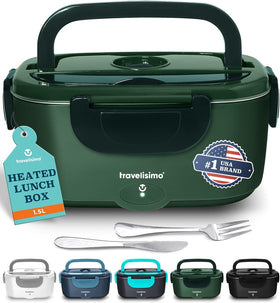 TRAVELISIMO electric lunch box with stainless steel body preserves heat for fresh-tasting meals.