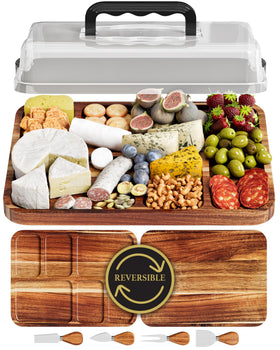 Trayful acacia charcuterie board with lid for easy storage and elegant presentation