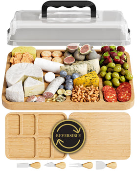 Trayful Charcuterie Board with Lid demonstrates lid-attachment for easy transport and fresh presentation.