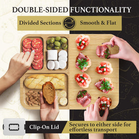 Trayful Charcuterie Board lid-reversible-surface enables dual layouts for versatile serving.