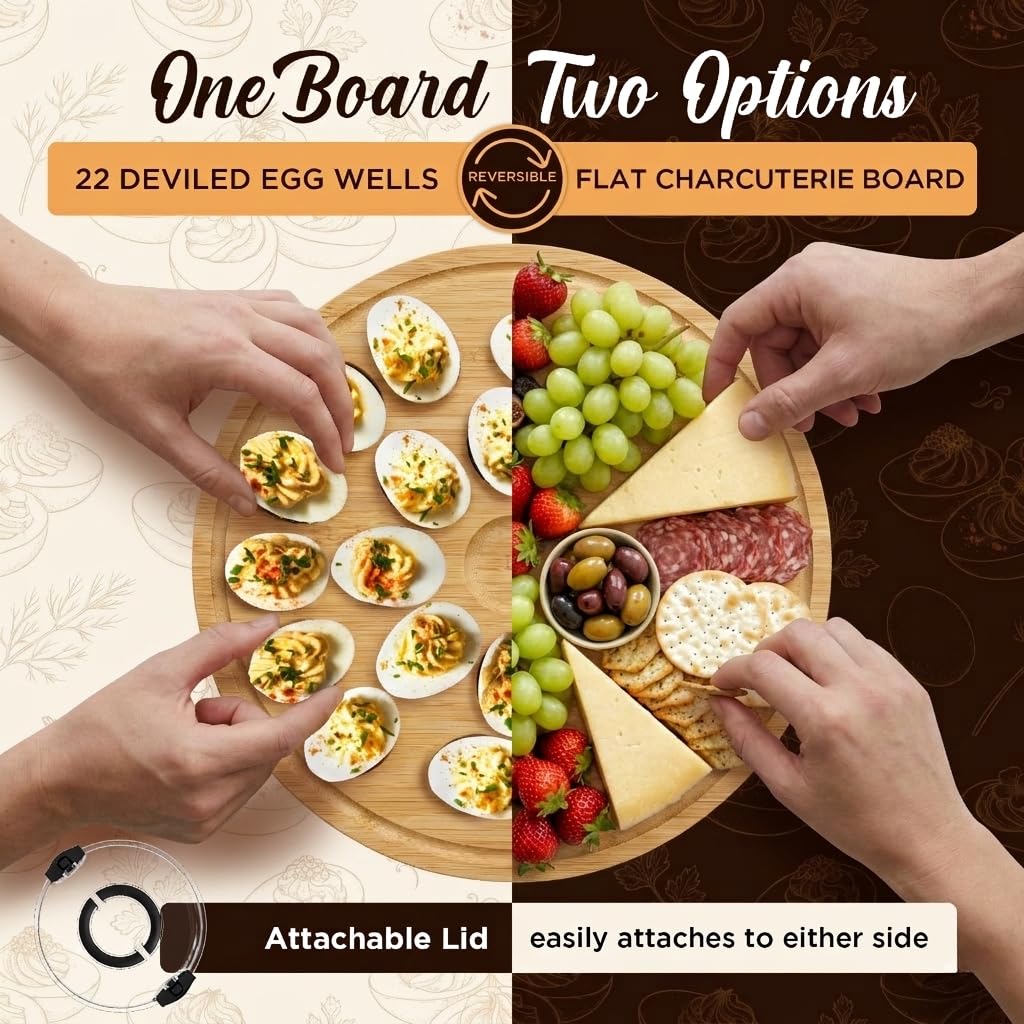 Trayful deviled egg tray with reversible sides for elegant presenting