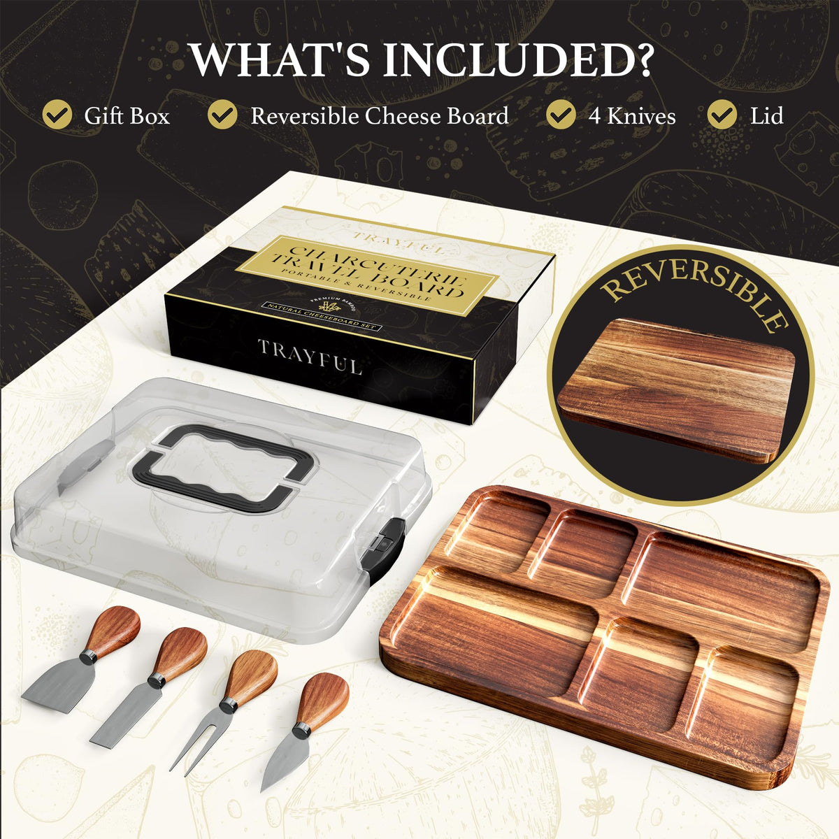 Trayful premium acacia wood board offers durable, long-lasting entertaining surface
