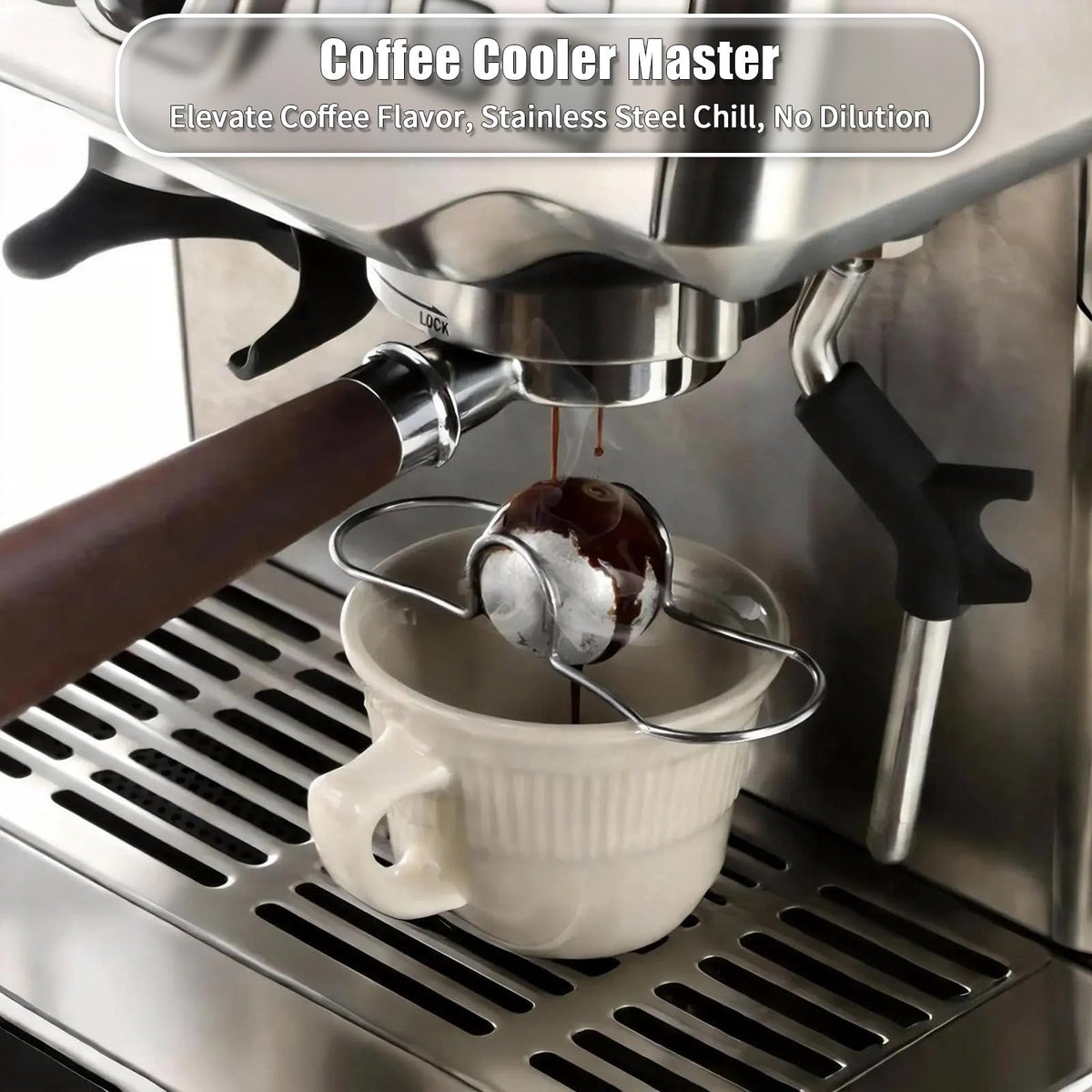 Treasdamic espresso cooling ball 38mm quickly chills without watering down drinks.