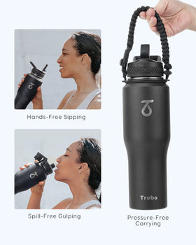 Trebo spout-lid close-up for quick, convenient pours on road trips.