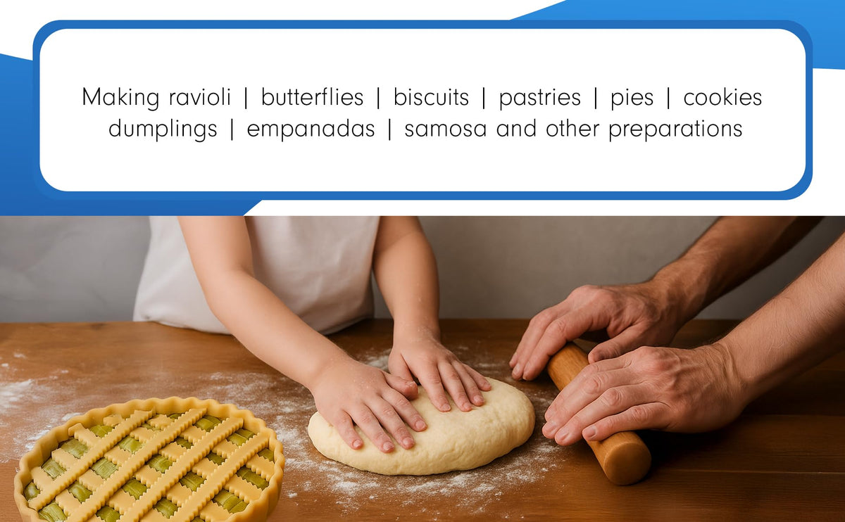Tredoni pastry wheel pie-crimping—neat lattice crust edges.