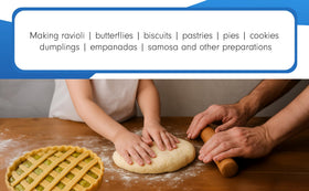 Tredoni pastry wheel pie-crimping—neat lattice crust edges.