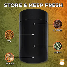 Treehouse herbs and spices stored in a protected container for freshness.