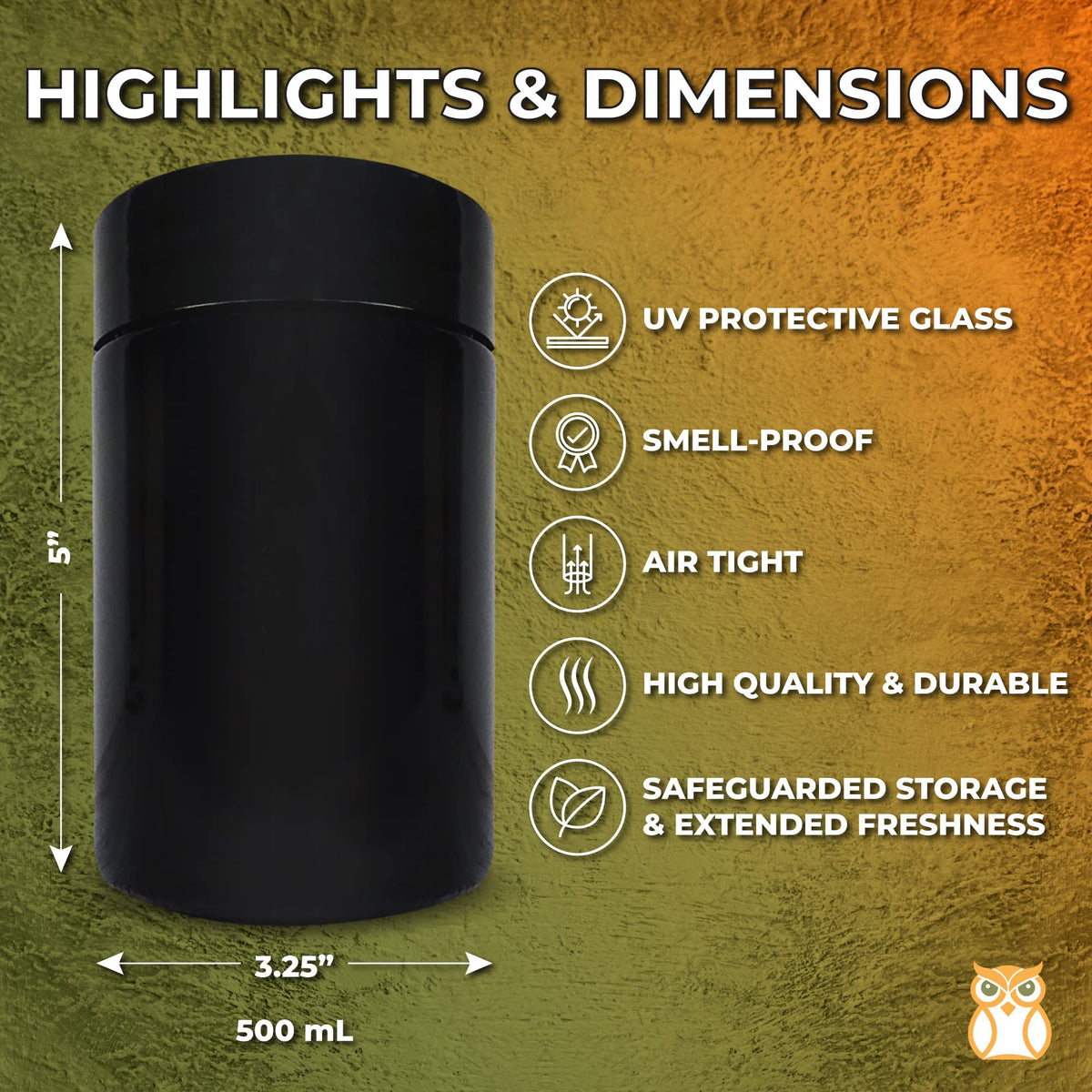 Treehouse UV-protected glass jar shields light to preserve flavor and color.