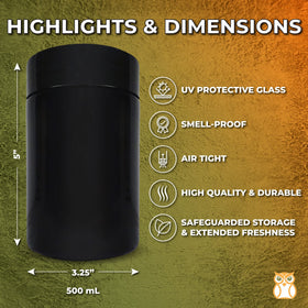 Treehouse UV-protected glass jar shields light to preserve flavor and color.