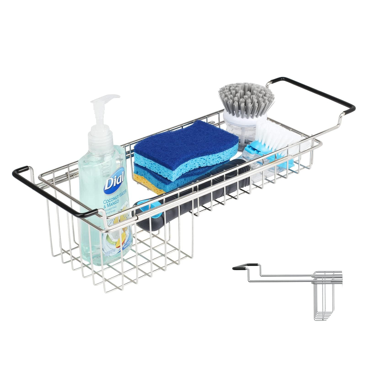 TreeLen expandable sink caddy over the sink keeps tools within reach