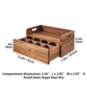 TREELF Tea Station in acacia wood on the counter for quick tea setups.