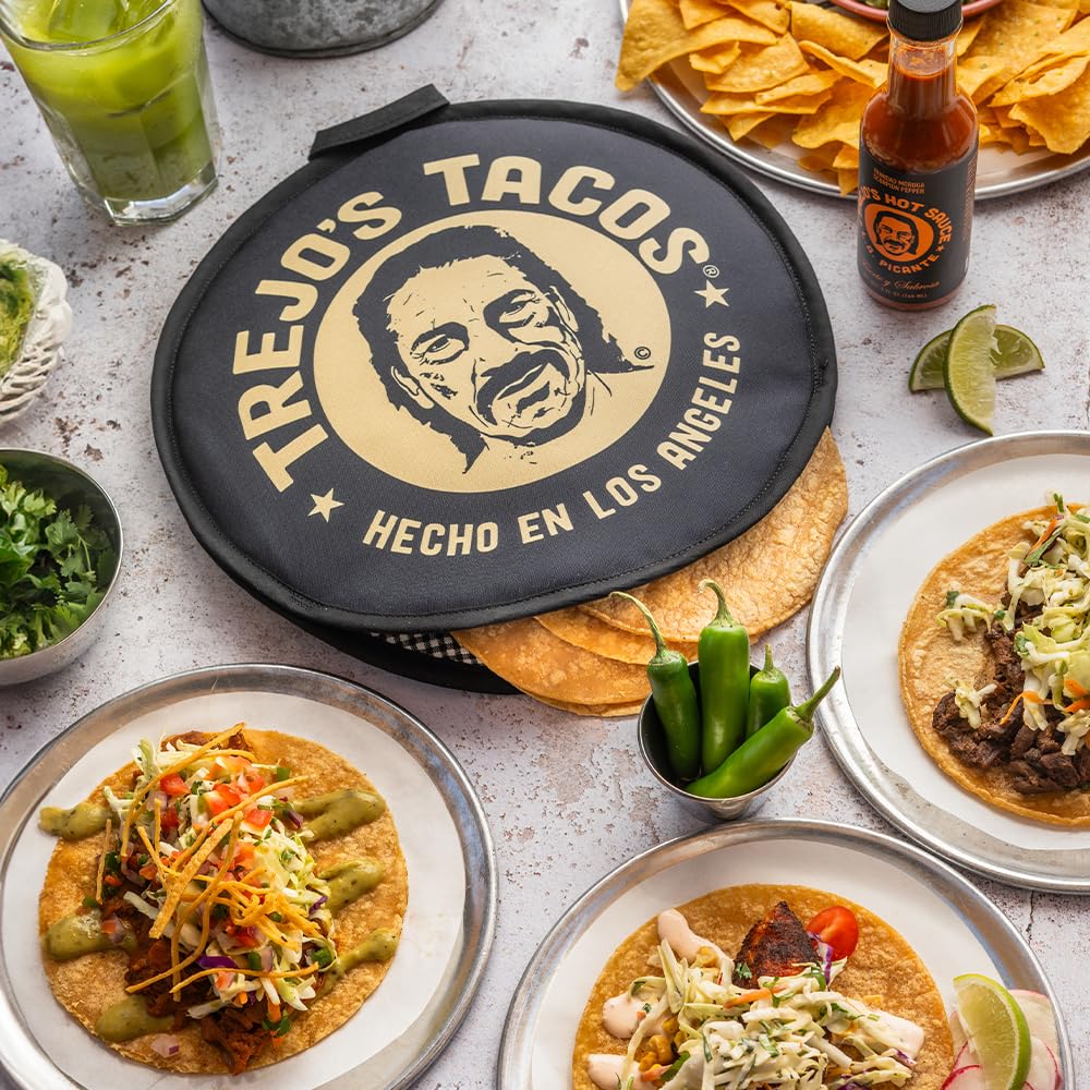 Trejo's Tacos tortilla warmer pouch eco-friendly reusable design reduces waste.