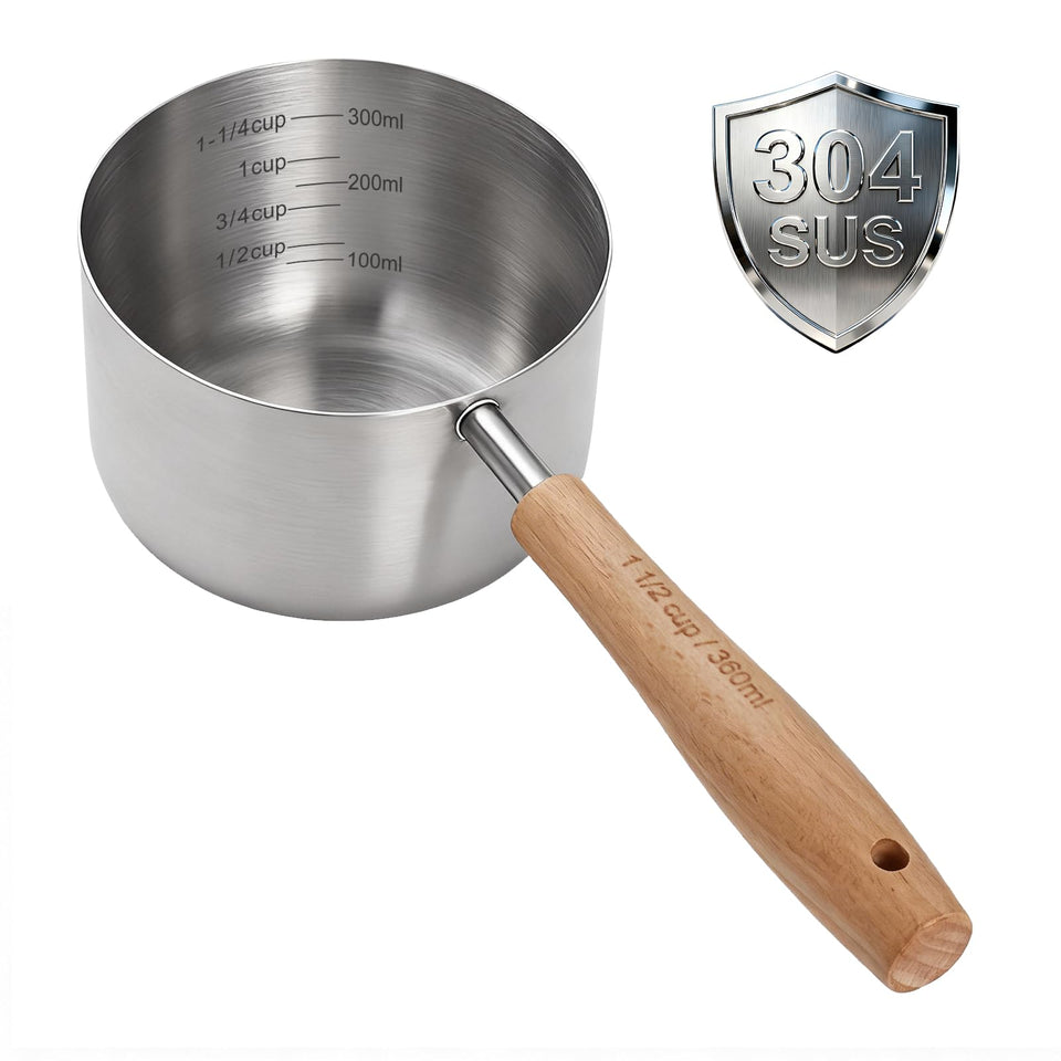 TREMENDRY 360ml food scoop with wooden handle for precise pet portions.