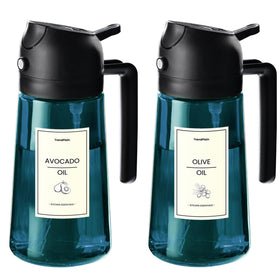 TrendPlain blue glass olive oil sprayer with 16oz capacity for precise cooking.