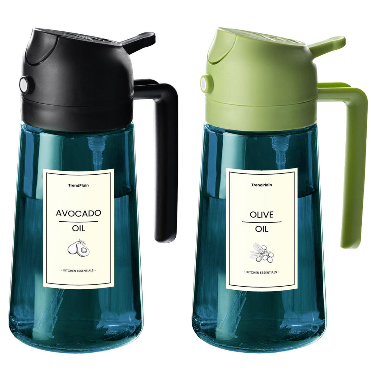 TrendPlain blue glass olive oil sprayer for precise mist in salads and cooking