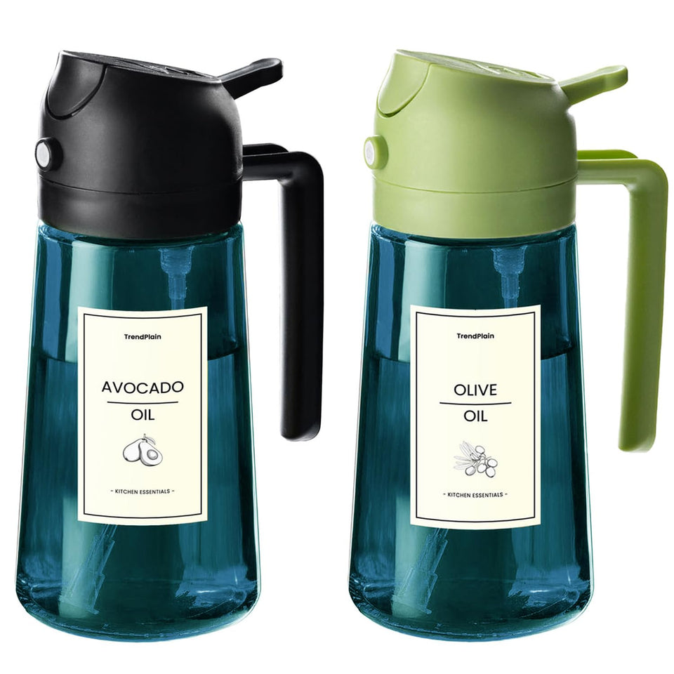 TrendPlain blue glass olive oil sprayer for precise mist in salads and cooking